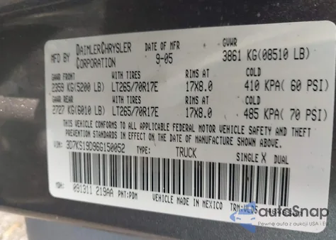 2006 Dodge Ram 1500 Laramie from USA, damaged, VIN 3D7KS19D96G150052